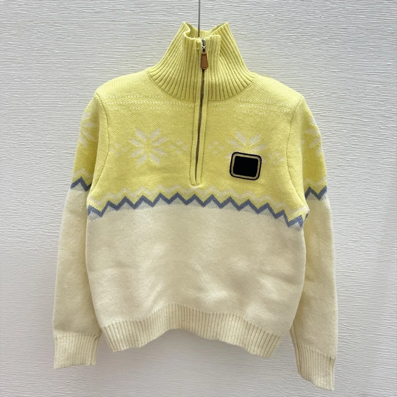 

High-quality stand-up collar half-zipper women's printed patch color-striped sweater,gentle and soft style pullover 25916124