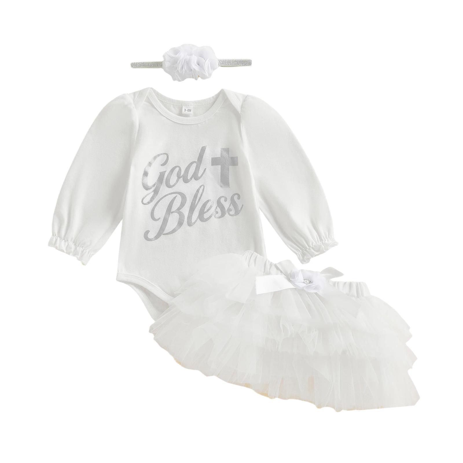 

Stylish Baby Girl 3-Piece Outfit Set featuring Floral Print Bodysuit Ruffle Skirt and Matching Headband for a Trendy Look