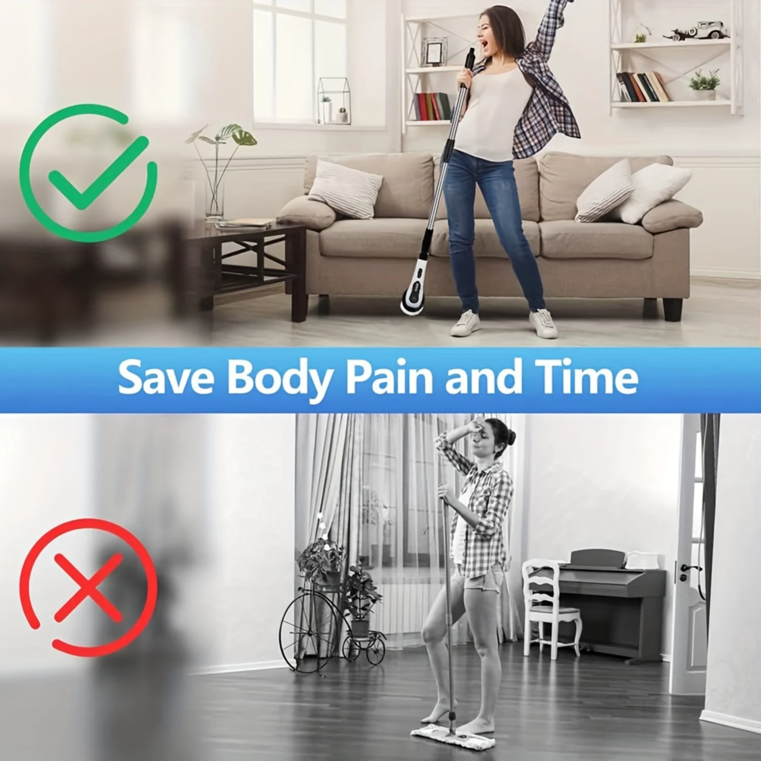 Limpiador eléctrico inalámbrico de 9 cabezales, 2 velocidades con mango largo, velocidades ajustables y cabezales de cepillo reemplazables para suelo de baño, Ti