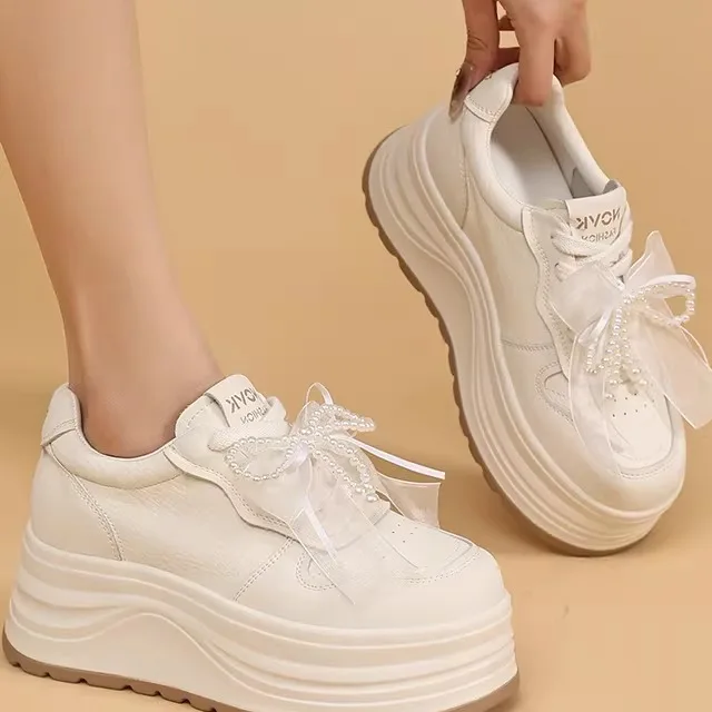 

Women's Leather Breathable Slip-On Thick Bottom Platform Shoes Fashionable Flat Casual Shoes round Toe Rubber Outsole