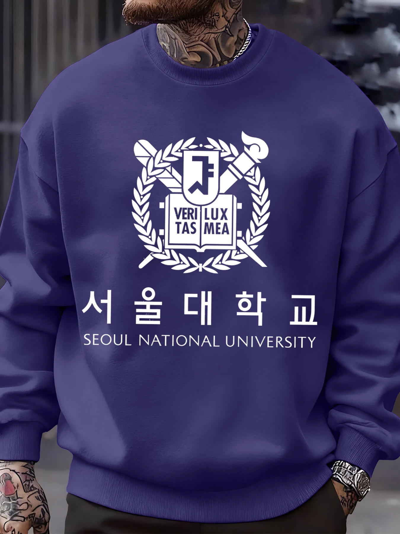 جامعة سيول الوطنية نمط الرجال البلوز الصوف الخريف الشارع الشهير Crewneck المتضخم البلوفرات الهيب هوب للجنسين الملابس #3