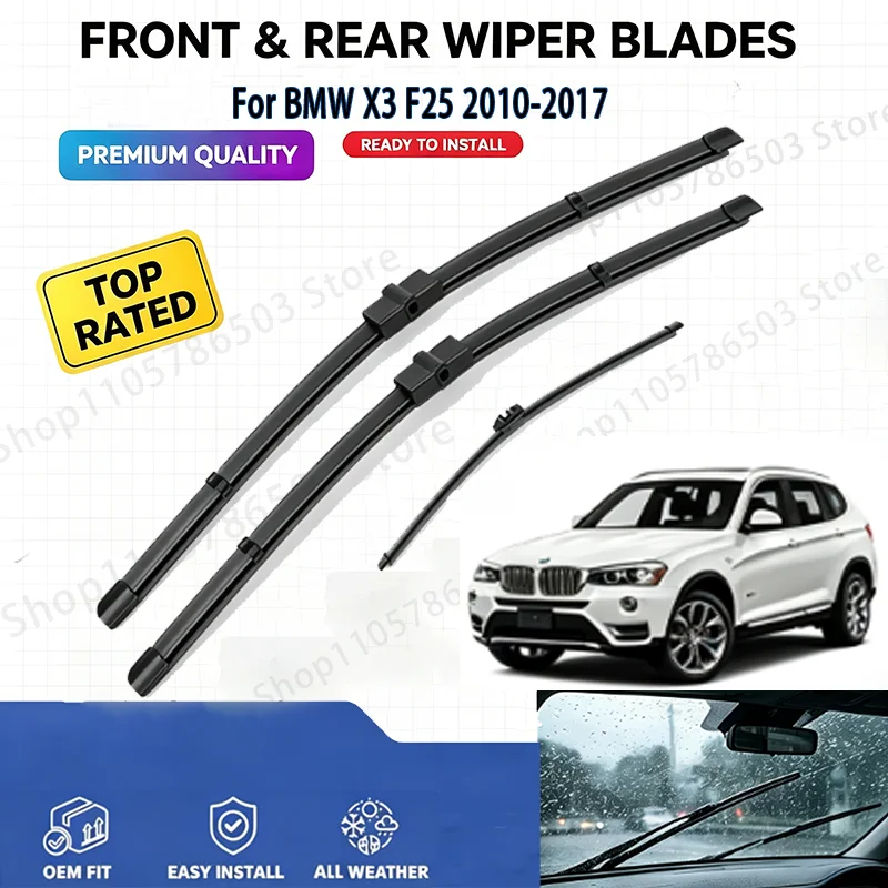 Quiet Wiper Blades Set For BMW X3 F25 2010-2017 26" 20" 13" PTFE Coated All-Weather