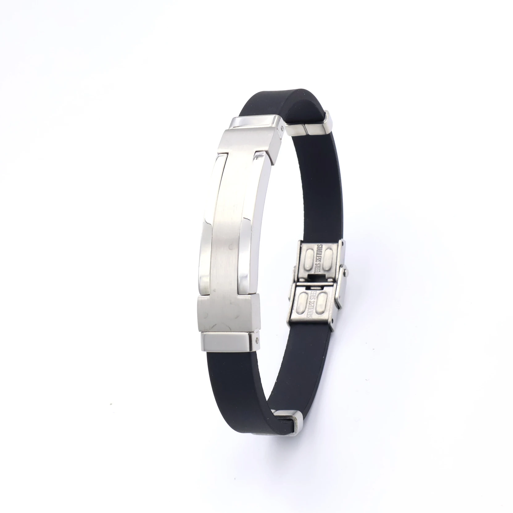

Loe-2024 New Punk Style Men's Stainless Steel Silicone Bracelet Birthday Gift