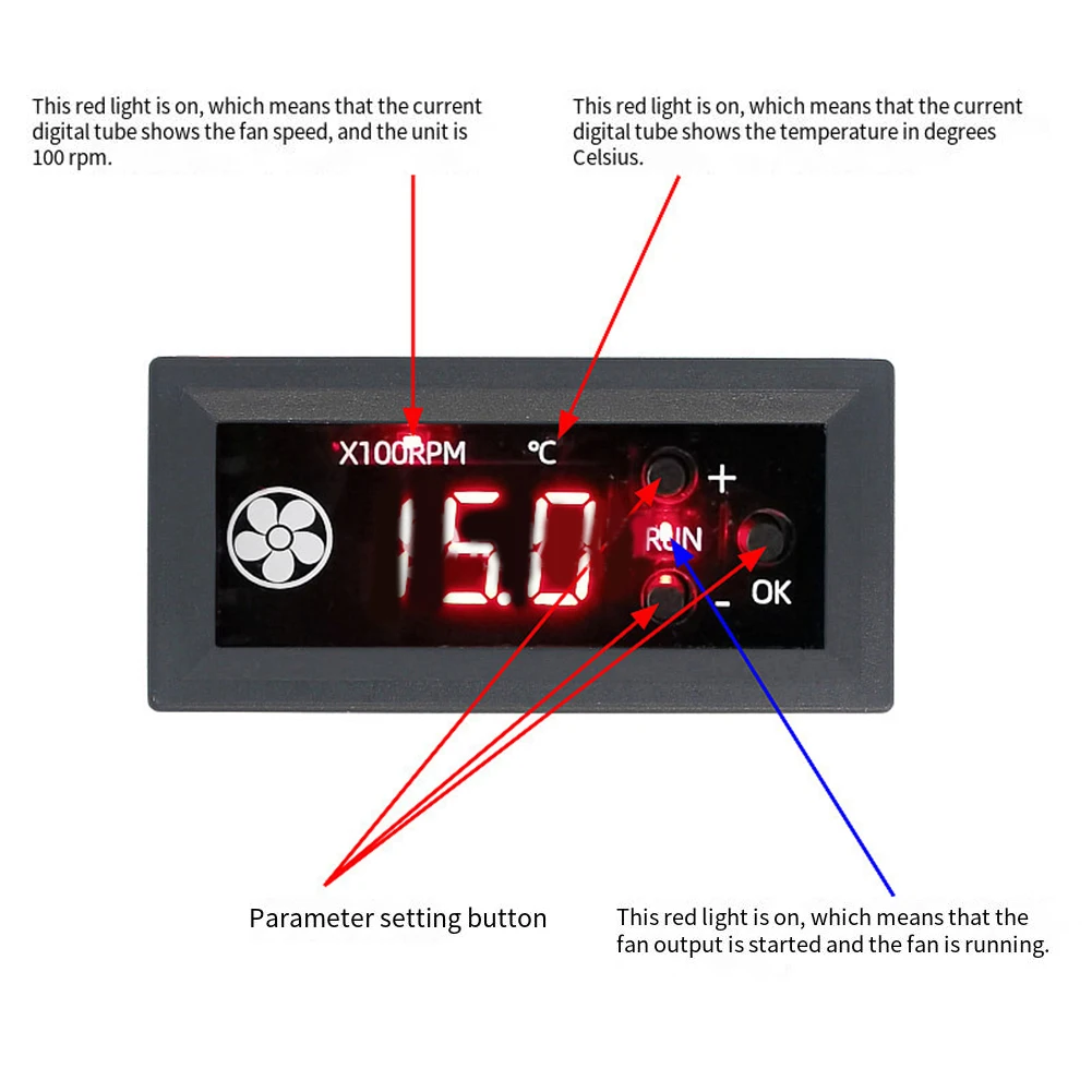 Regulador de velocidade de controle de temperatura do ventilador com display digital de velocidade de temperatura para sinais PWM para controle de velocidade do ventilador de quatro fios