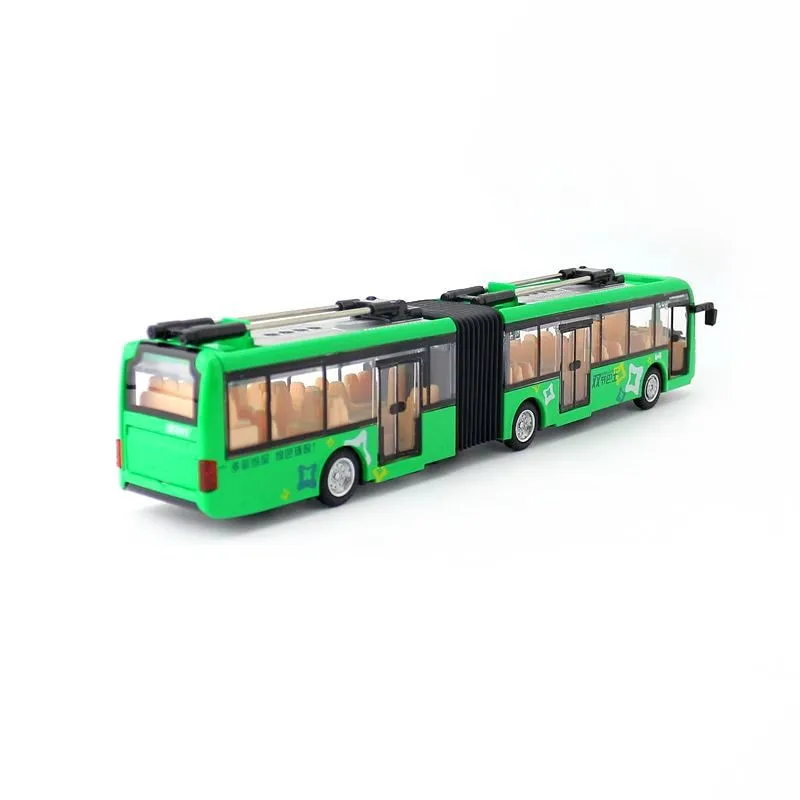 1:48 Scale Articulated Bus Sightseeing Toy Car Diecast Model Pull Back Doors Openable Sound & Light Educational Collection Gift