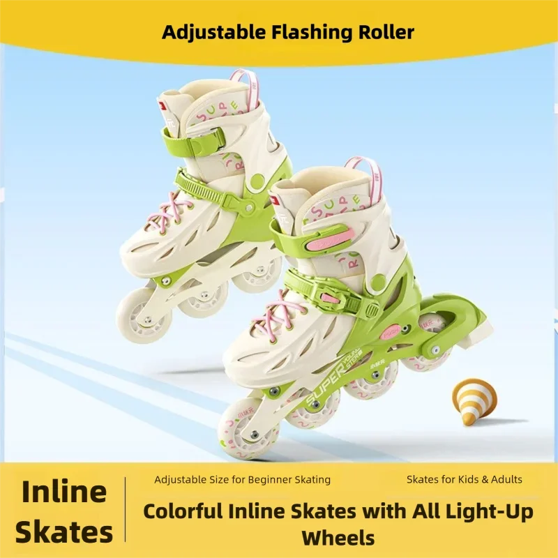 

Adjustable Inline Skates for Kids Adults 8 Wheels Full Flash Light Up Roller Skates with Double Buckle ABEC-7 Bearings for Begin
