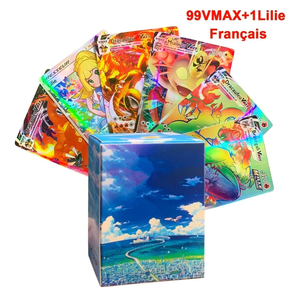 New 2024 100pcs Pokemon Full Flash Card EX Vstar V French Shiny Card TAG TEAM Games Trading Battle Collectible Cards Toys Gifts