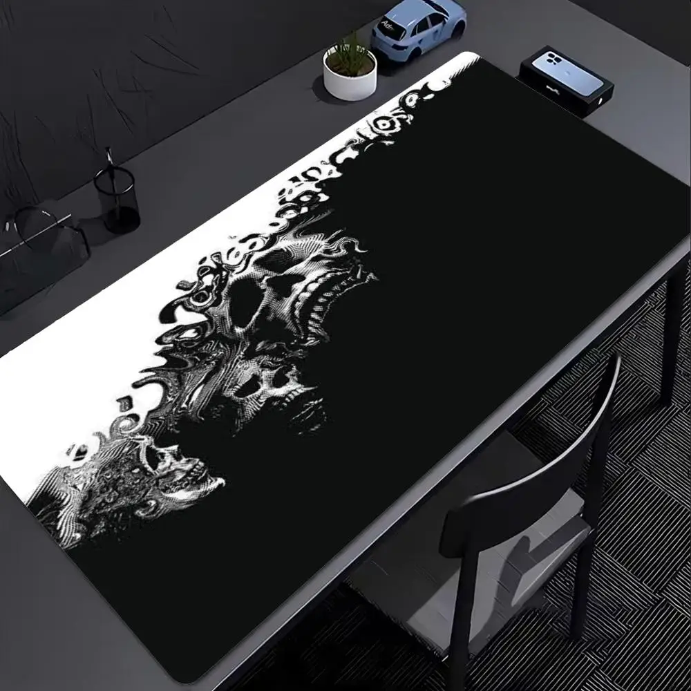XXL Mousepad Dark Gothic Black White Skull Skeleton Art Desk Mat Non-Slip Rubber Keyboard Mat Grunge Pattern Gamer Desktop Mats