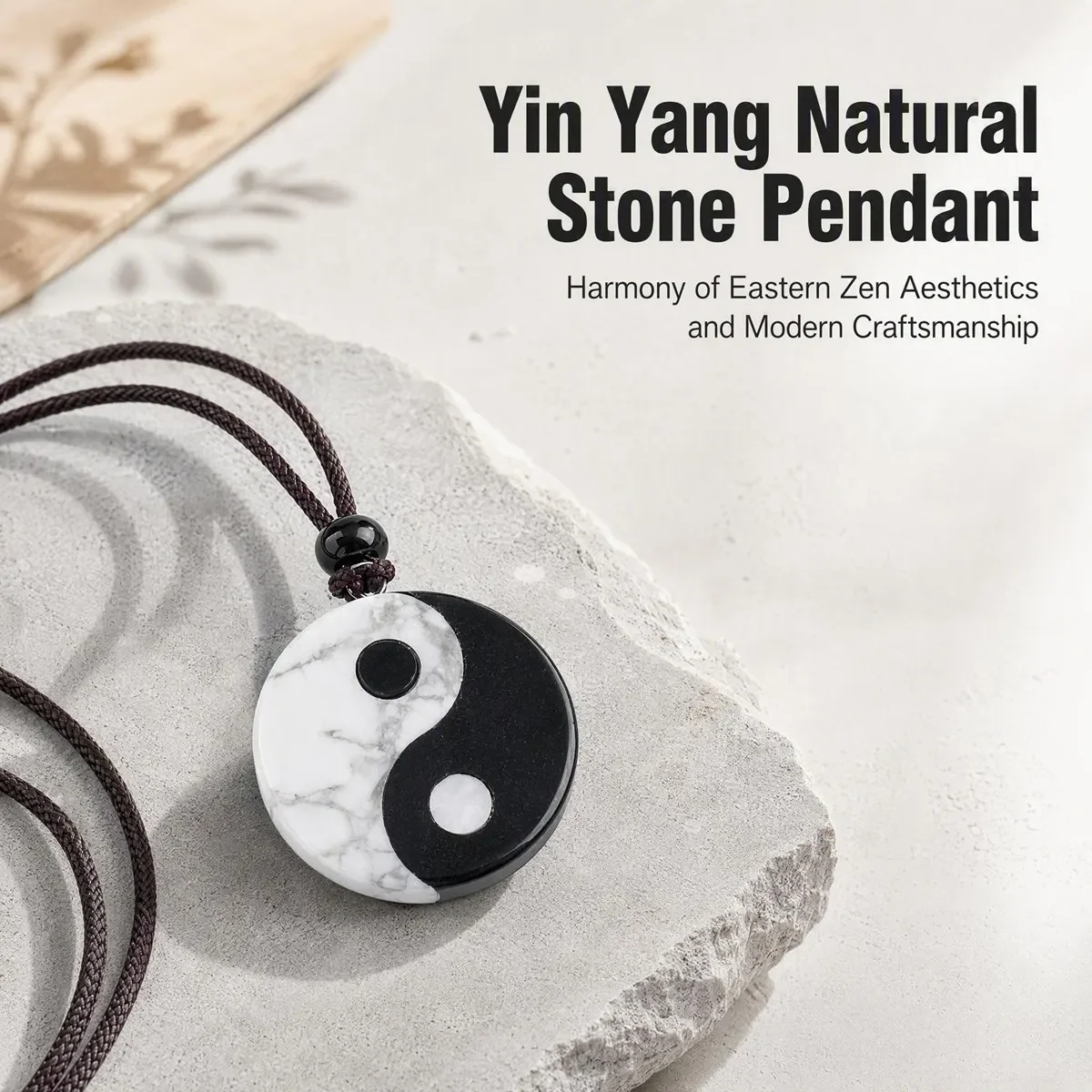 JOYAGIFT Yin Yang Necklace Natural Howlite Obsidian Tai Chi Pendant Zen Balance Amulet 25mm Fengshui Ornament Women Men Jewelry
