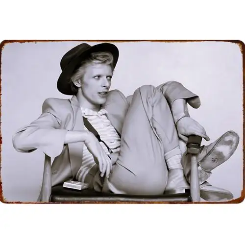 Vintage David Bowie Metallschild, schwarz-weißes Bild, Wanddekoration aus Zinn;