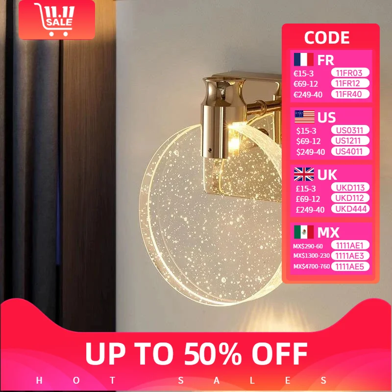 

Luxury Round Crystal Bubble Wall Lamp Bedroom Bedside Minimalist Living Room Tv Background Dector Modern Aisle Lighting