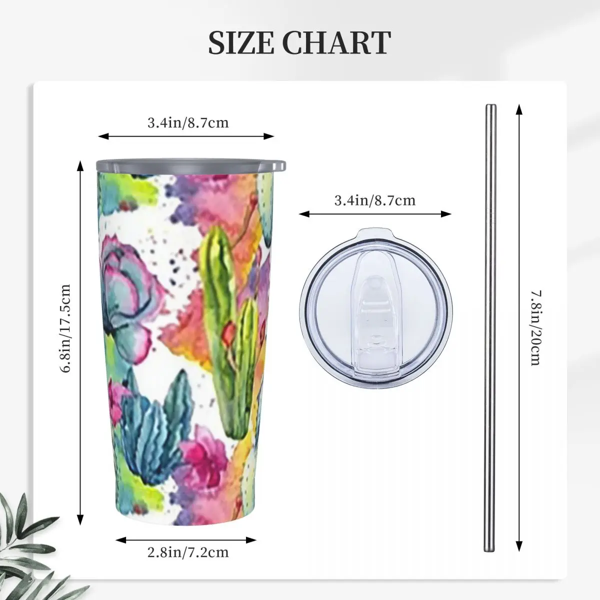 Exotic Wildflower Cactus Pattern Watercolor Style Stainless Steel Tumbler Vacuum Insulated Mugs Thermal Cold Cups With Lid