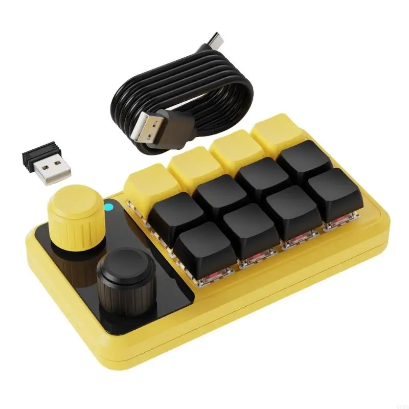 Q84A 12 Macros mecânicos -chave Pad com iluminações RGBs, botões gêmeos rotativos para jogos e produtividade