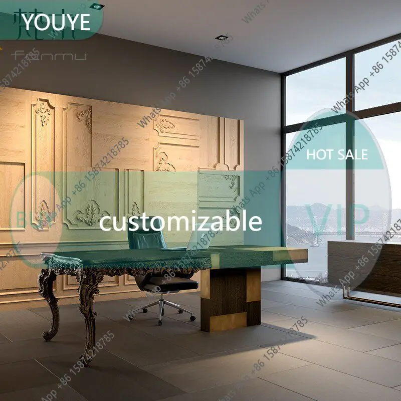 

yW American classical large desk simple luxury personalized design model study computer desk solid wood home boss long desk 1