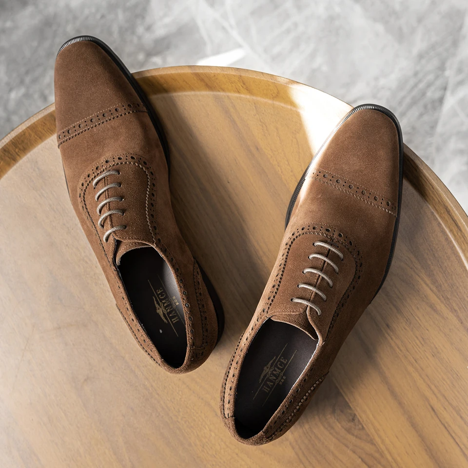 Hanmce Male Suede Oxford Wedding Dress Party Shoes Brown  display picture 2