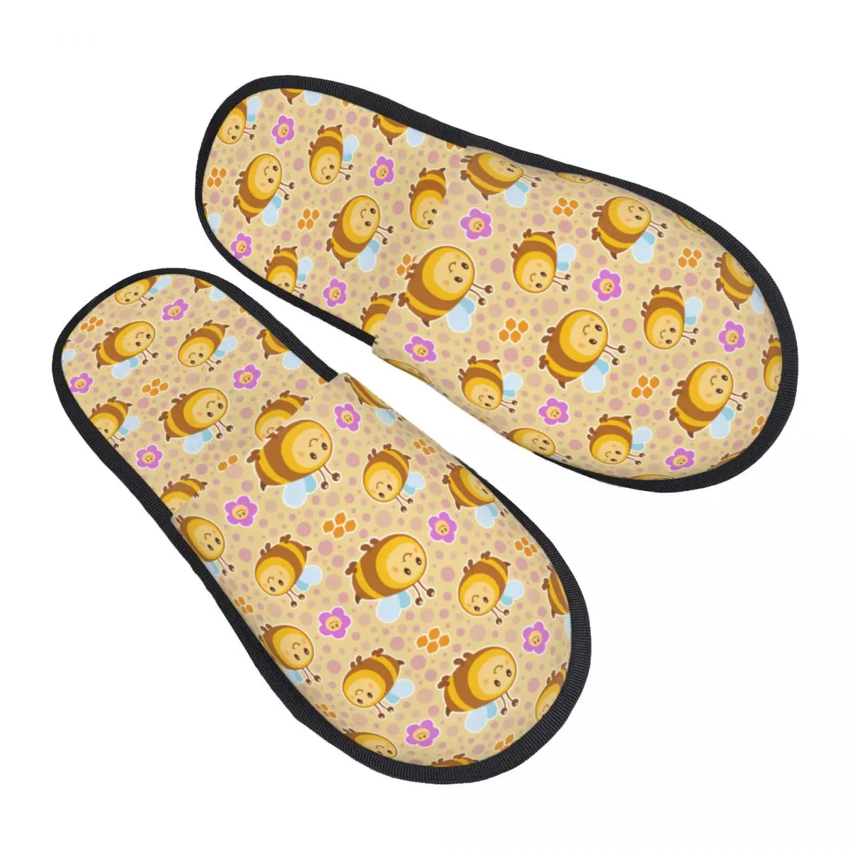 Cute Bee Flower Pattern House Slippers Soft Warm Memory Foam Fluffy Slipper Custom Print Women Indoor Outdoor Shoes