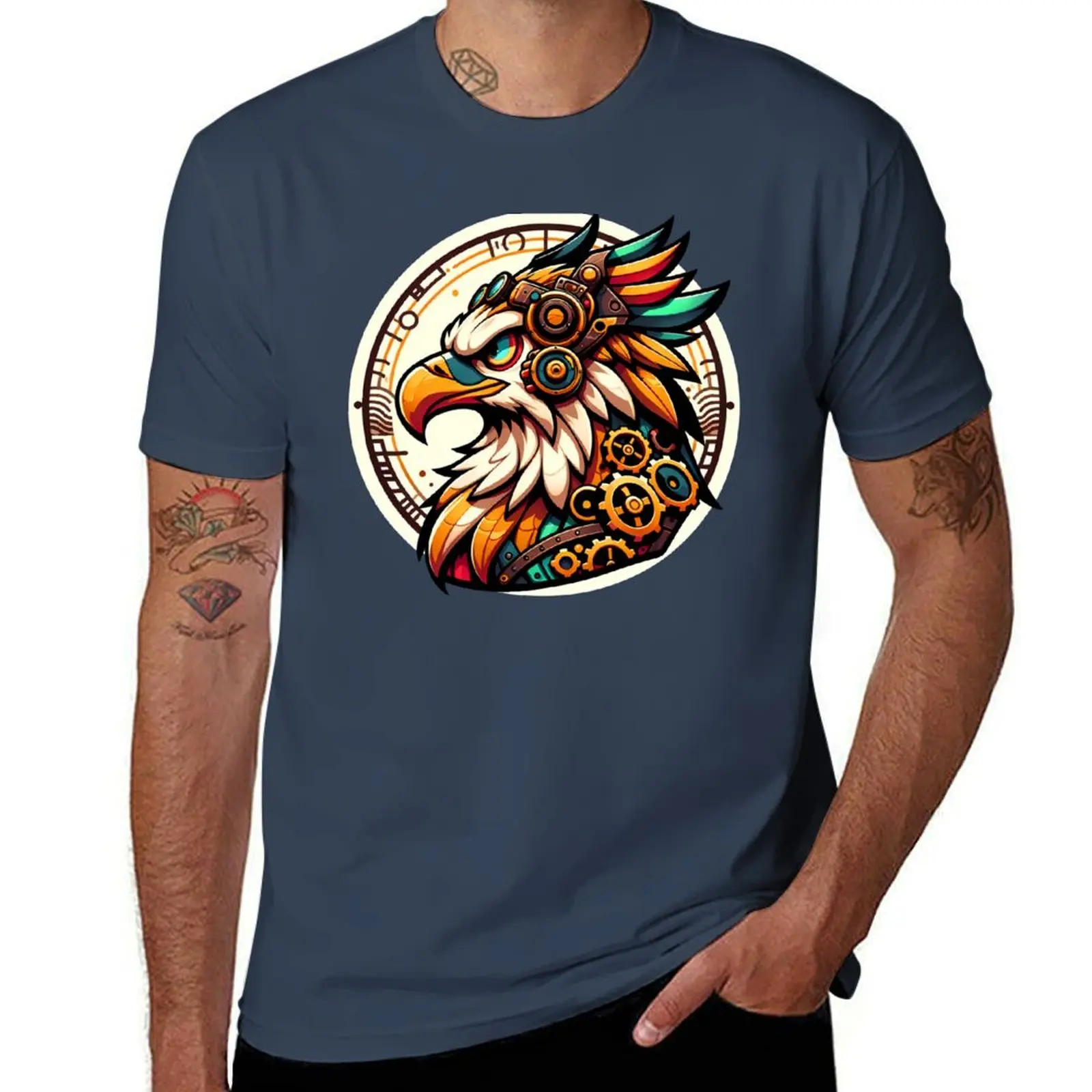

Steampunk Anthro Avian Griffin Art T-Shirt Work Wear Short Sleeve T-Shirt
