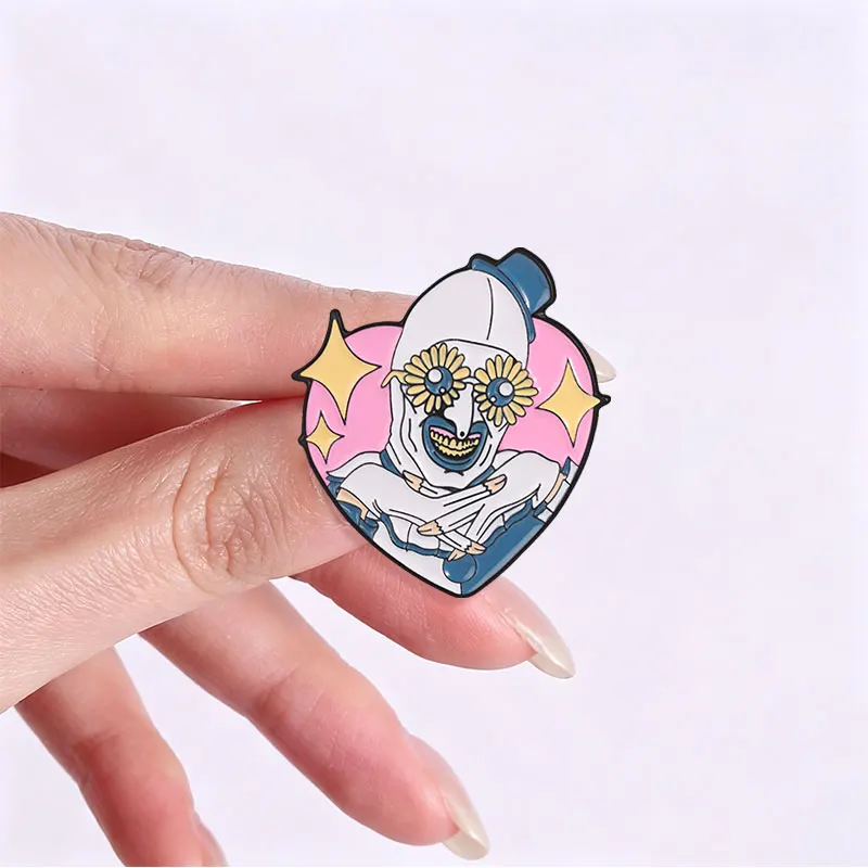 Halloween Sunflower Glasses Clown Enamel Badge Horror Movie Terrifier Art the Clown Killer Pin Lapel Decor Brooch Jewelry Gift 6