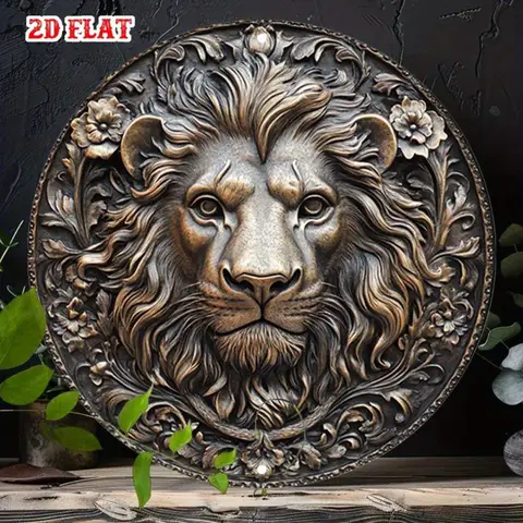 Vintage Lion Metal Wall Art 3D Aluminum Plaque for Living Room Decor