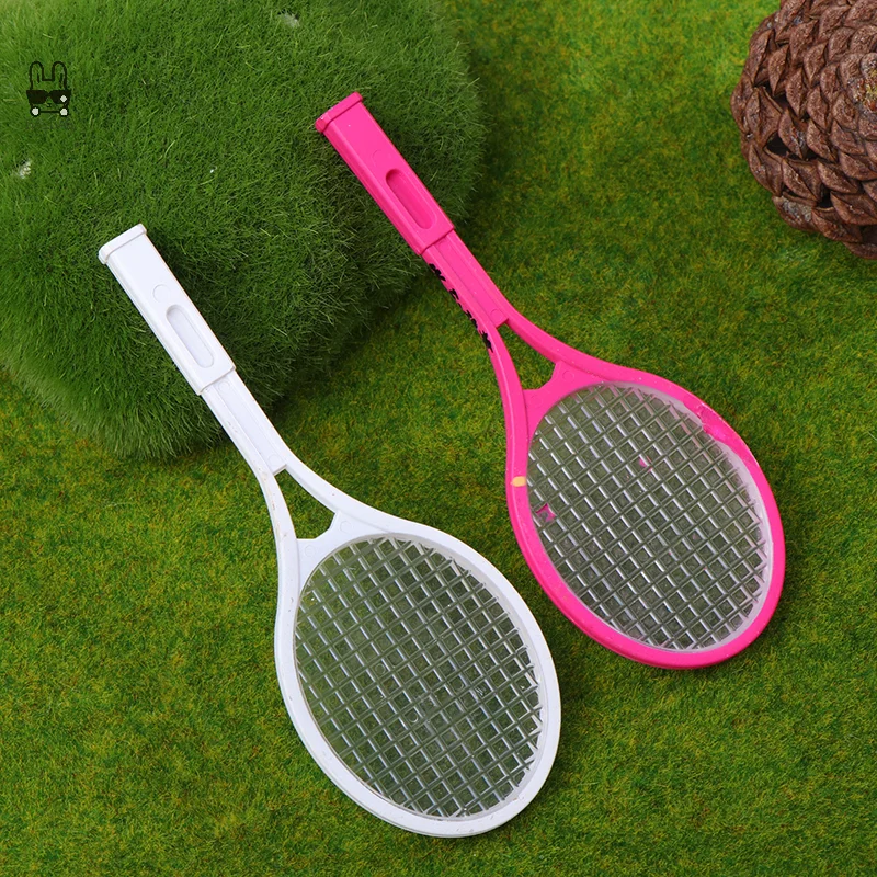 Raket tenis Mini plastik, aksesori rumah boneka raket tenis olahraga Model tenis boneka 1 buah