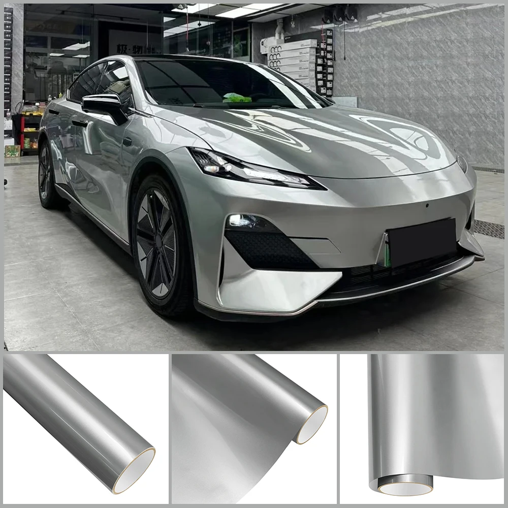 

Premium Liquid Metal Stellar Silver Wrap PET Vinyl Film Car Whole Body Decal Sticker Protective Cover Auto Tuning Accessories