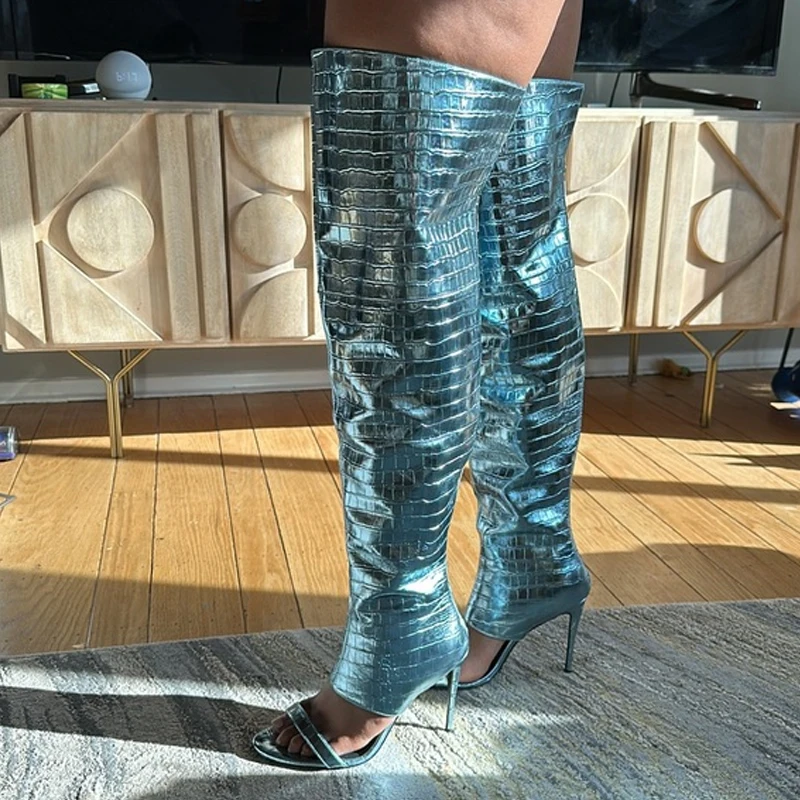 حجر طباعة المفتوحة تو شق مثير خنجر الفخذ أحذية امرأة الصيف 2026 جلد الثعبان الخلفي البريدي عالية الكعب أحذية الصيف أحذية نسائية