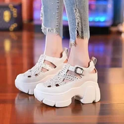 Shoes for Women 2024 Fashion Mules Rhinestone Shoes Sandals Synthenic Platform Wedge Buckle Women Fashion Casual Summer Slippers