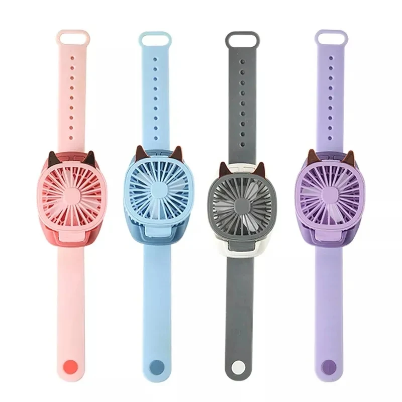 Mini Usb Rechargeable Watch Fan Portable Electric Led Wrist Strap Folding Fan For Children Kid