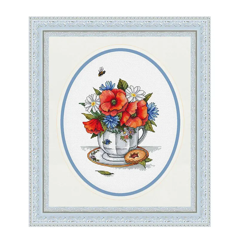 Precision Printing Polytych Hand Embroidery B1715-1717 Teacup And Hydrangea Iris Fishxx Cross Stitch Kit