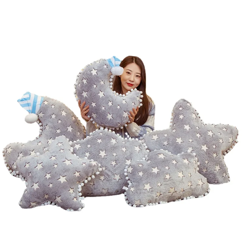 Luminous Night Light Pillow Plush Toys Stars Moon Clouds Pentagram Cushion Stuffed Toys Baby Sleeping Appease Pillow Home Decor