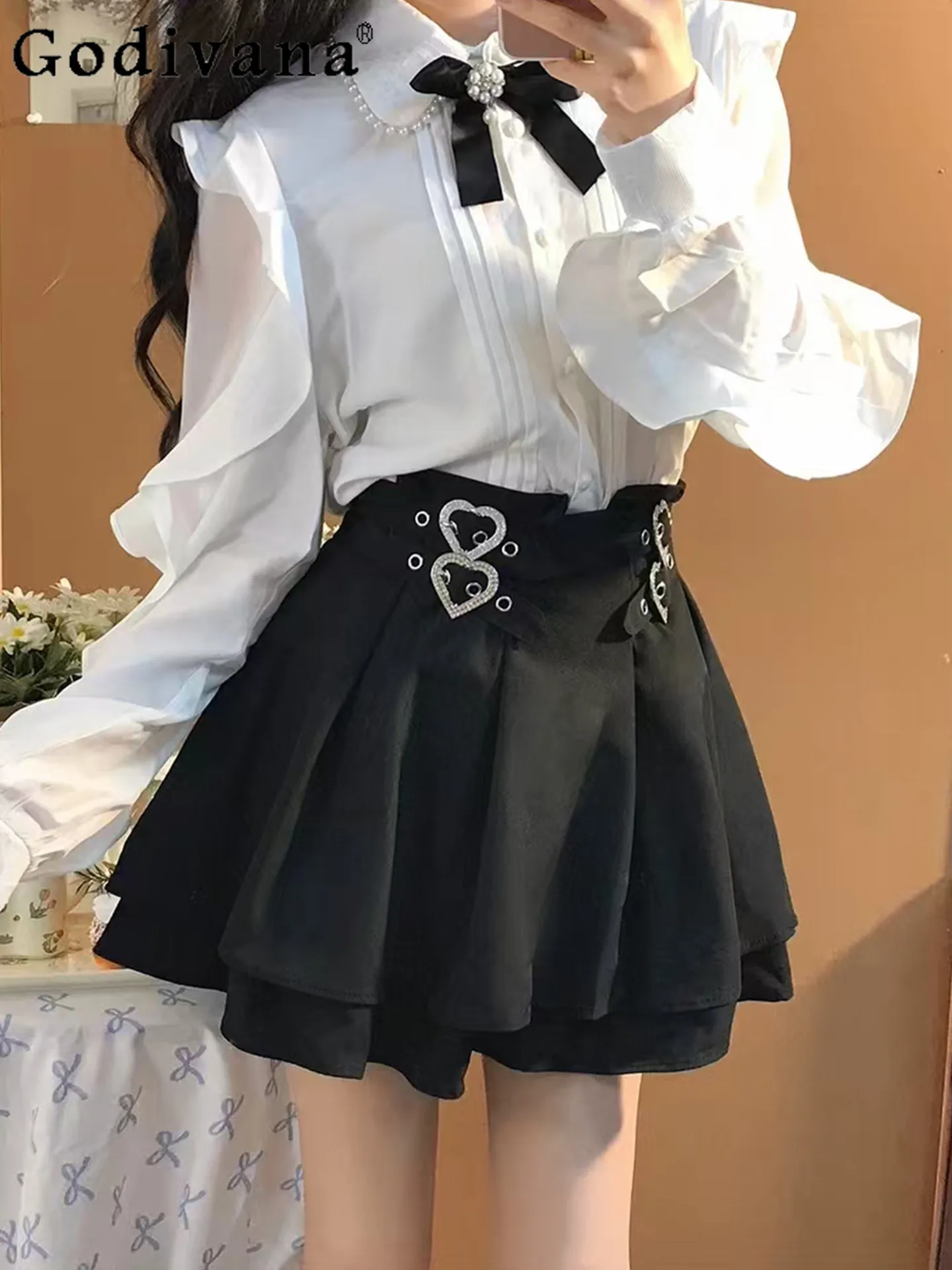 

Японская милая и очаровательная юбка с высокой талией для девочек, новинка 2026 года, тонкая повседневная универсальная юбка А-силуэта в стиле Лолита, юбка-тортик