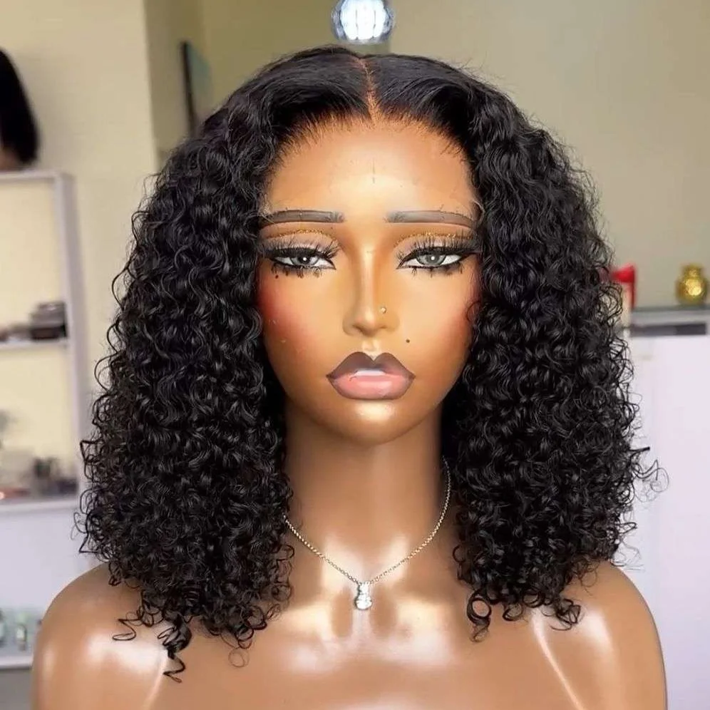 16 Inch Curly Deep Wave 13x4 Lace Frontal Wigs Short Bob Wig Brazilian Remy Human Hair 13x6 Transparent Lace Front Wig 5x5 Glueless Wig For Women