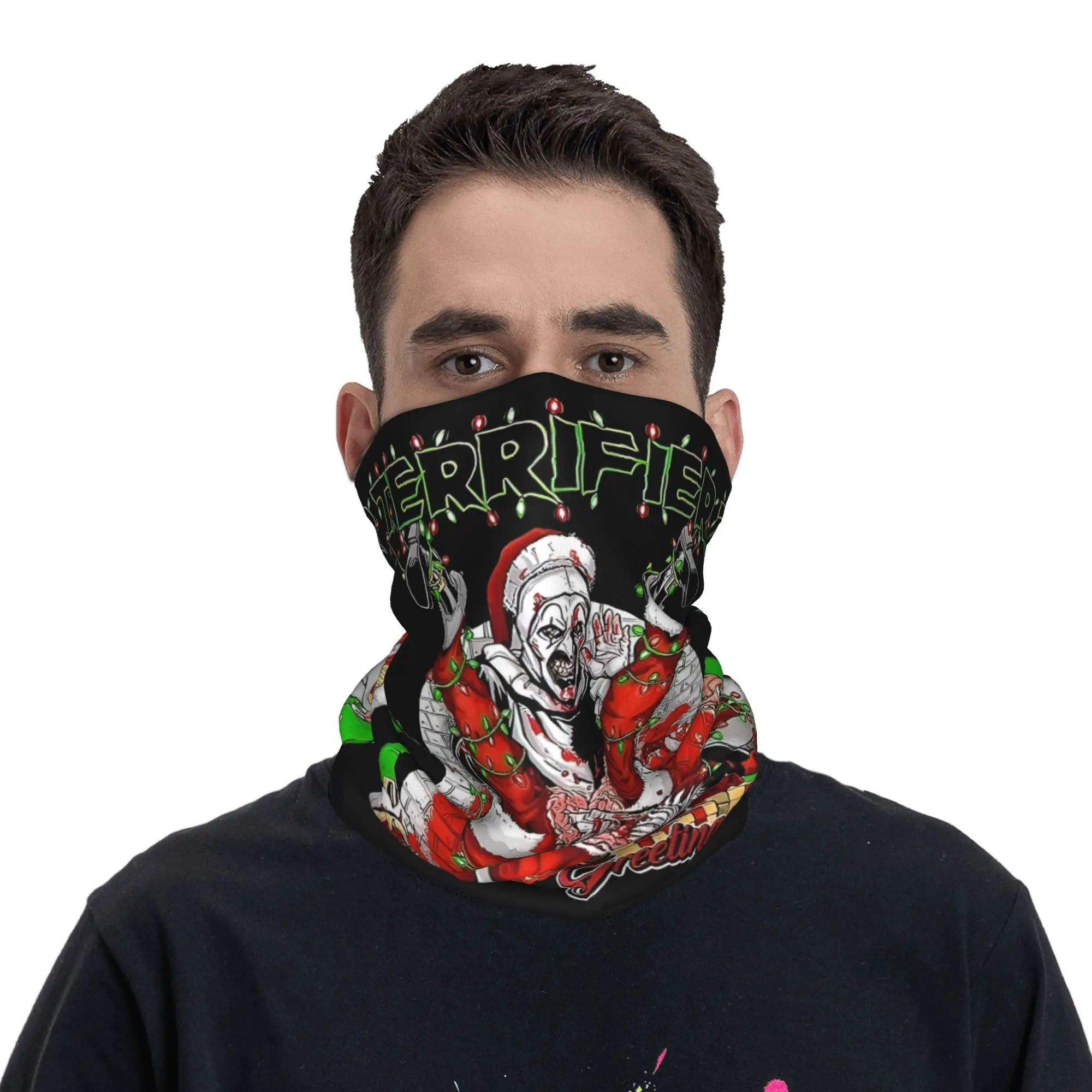 Custom Horror T-Terrifiers Halloween  Neck Gaiter Women Men UV Protection Winter Movie Bandana Scarf for Cycling