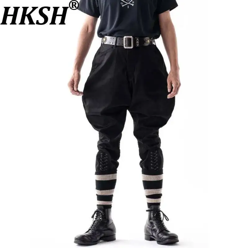 HKSH Nouvelle Collection Printemps Homme – Pantalon Rétro Américain avec Poches, Style Gothique Foncé, Coupe Crayon Élégante, Cheville Resserrée, Motard, HK19295