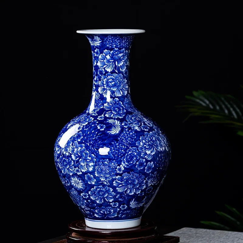 جينغدتشن السيراميك زهرية رسمت باليد الخزف الأزرق والأبيض النمط الصيني غرفة نوم المنزل تلفزيون خزانة الصين زجاجة الديكور