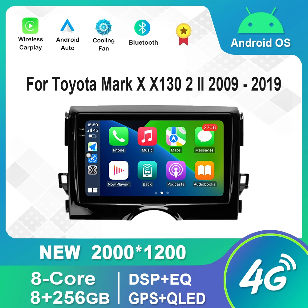 

HD Touch Screen Android Auto Video Multimedia Player For Toyota Mark X X130 2 II 2009 - 2019 GPS Navigation Bluetooth DSP