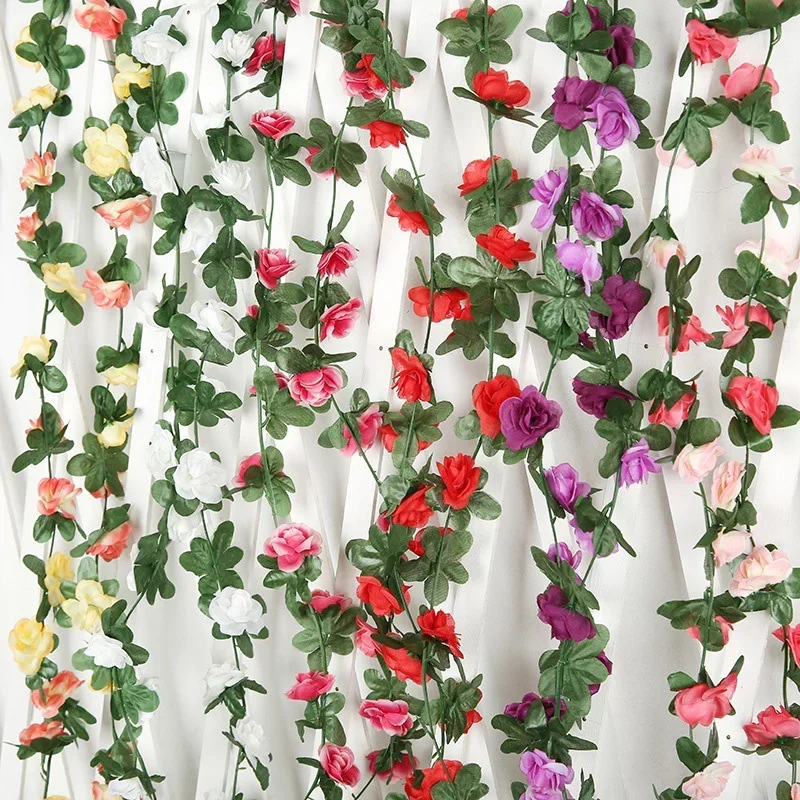 1.8m Rose Artificial Flower Vine for Wedding Garland White Pink Home Room Wedding Decoration Silk Artificial Rose Vine Han