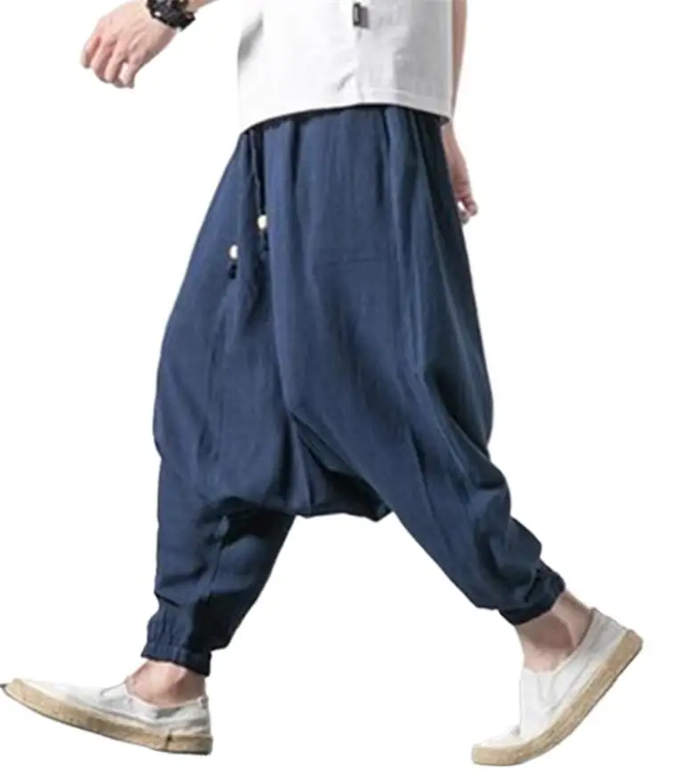 

New 2024 Summer Fashion men's Casual Loose cotton linen Trousers plus size M- 6XL 7XL Harem Pants brand Autunm cross-pants