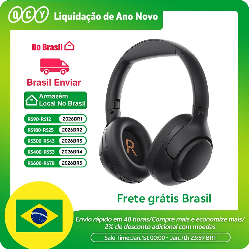 QCY-H3 ANC Auscultadores sem fios, Bluetooth 5.4, Hi-Res Audio, Over Ear Headset, híbrido Active Cancelamento de Ruído, Auscultadores, 60H, 43dB QCY-H3 ANC Auscultadores sem fios, Bluetooth 5.4, Hi-Res Audio, Over Ear Headset, híbrido Active Cancelamento de Ruído, Auscultadores, 60H, 43dB