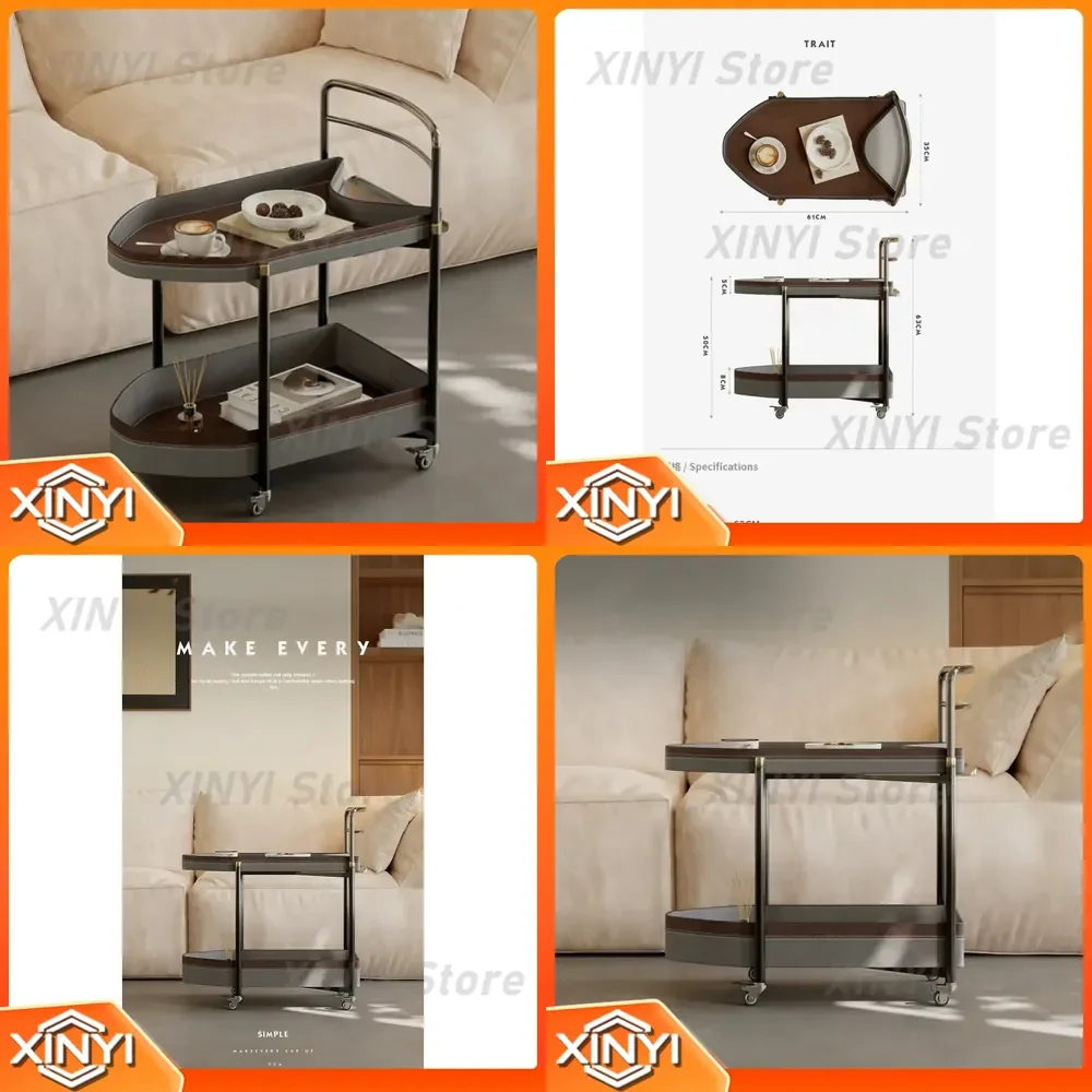 for Italian minimalist movable side table wabi-sabi sandy wind light luxury trolley saddle leather sofa side table small