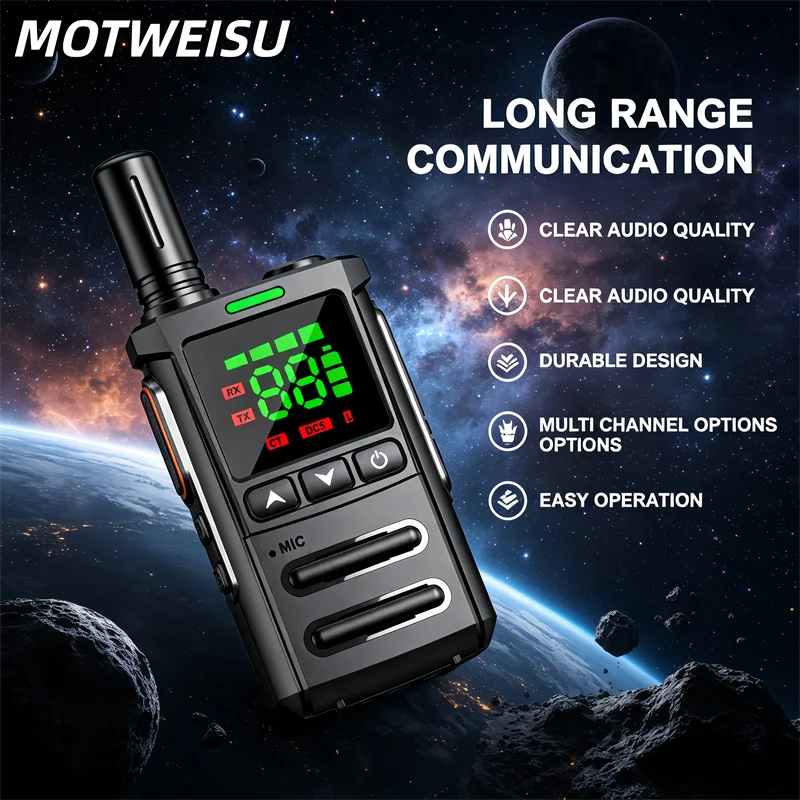 Long Range UHF 400-470MHz PMR446 16 Channels Rechargeable Waterproof Handheld Two Way Radio with LED Display Flashlight USB