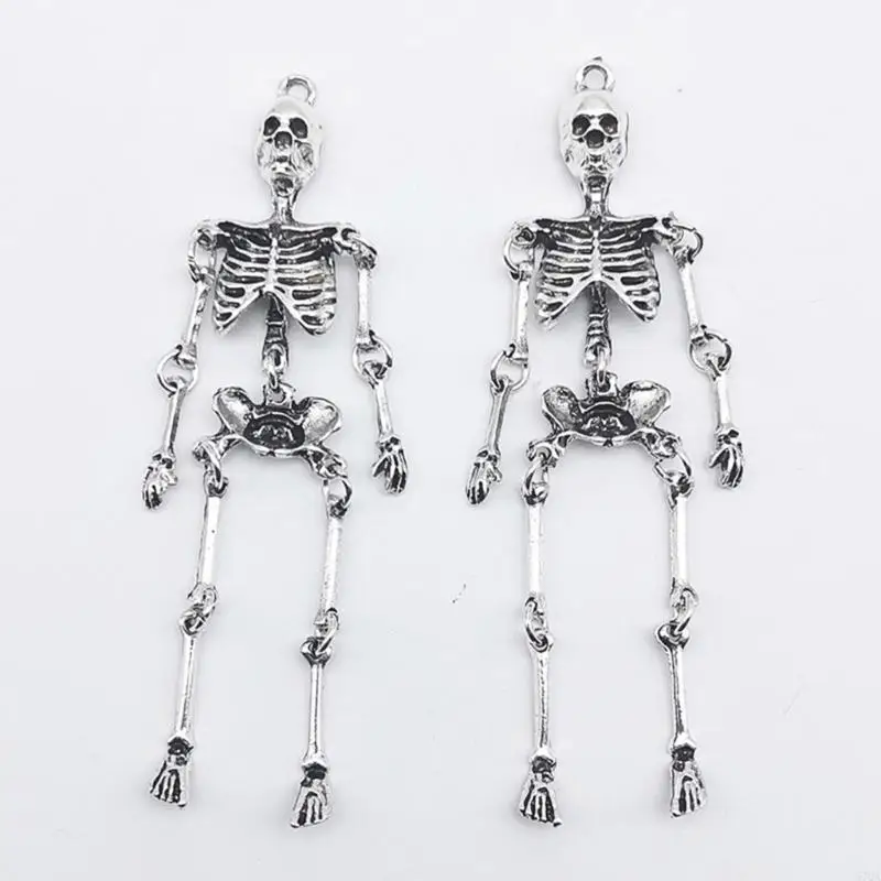 57QA DIY-Anhänger aus Legierung mit Vintage-Skelett-Design, perfekte Halloween-Totenkopf-Dekoration für Mottopartys und – Detail 2