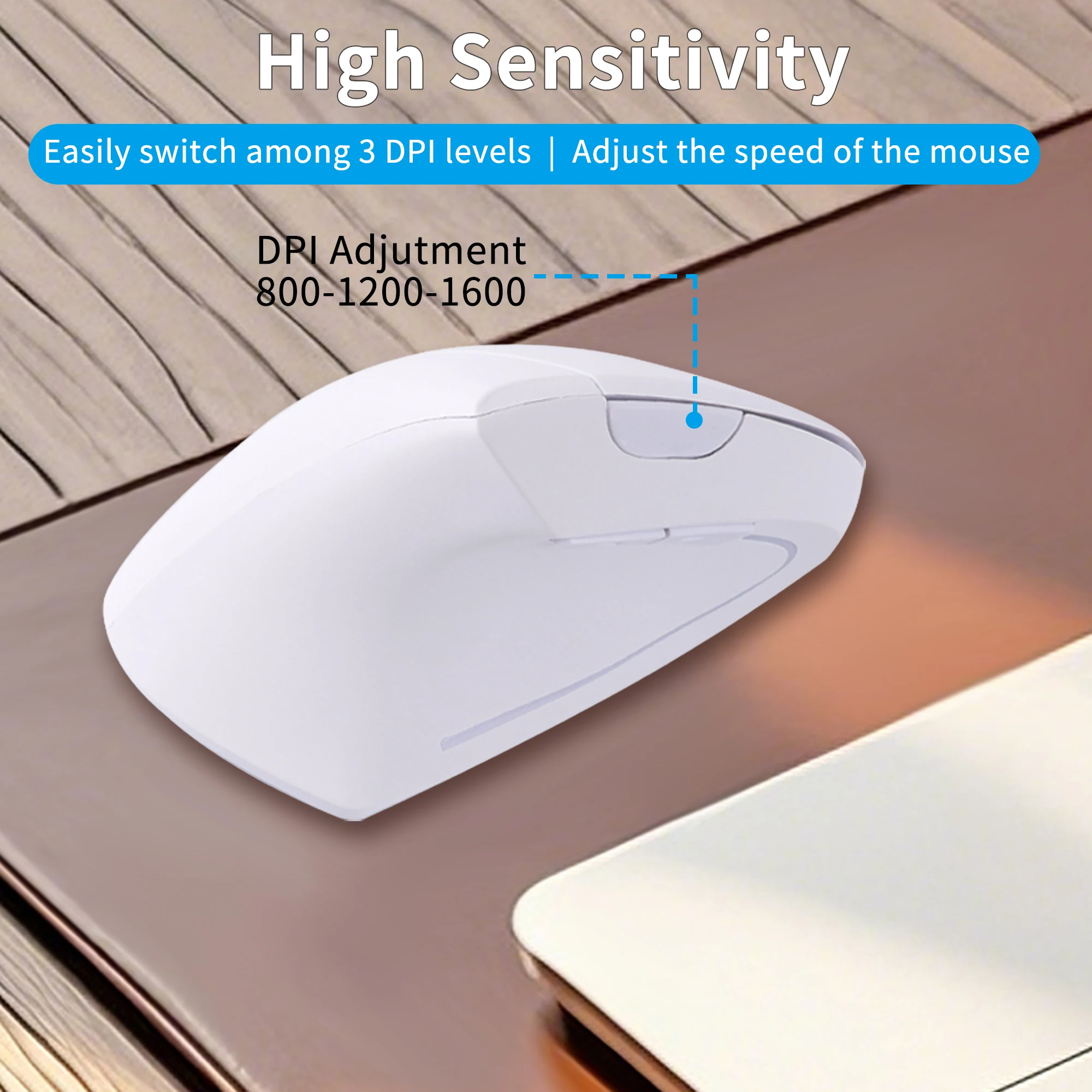 Mouse verticale wireless per mano sinistra 2.4G Design ergonomico Mouse da gioco USB portatili optoelettronici ad alta precisione per PC e laptop