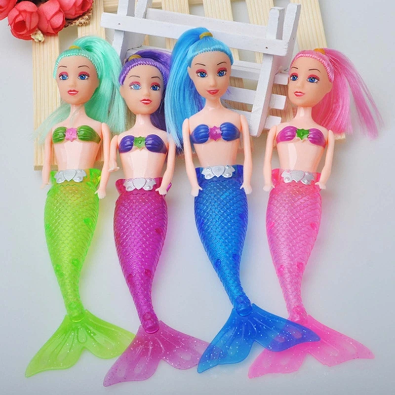 Novas sereias desenhos animados para boneca com luz led brinquedo da criança para boneca brinquedo crianças banho