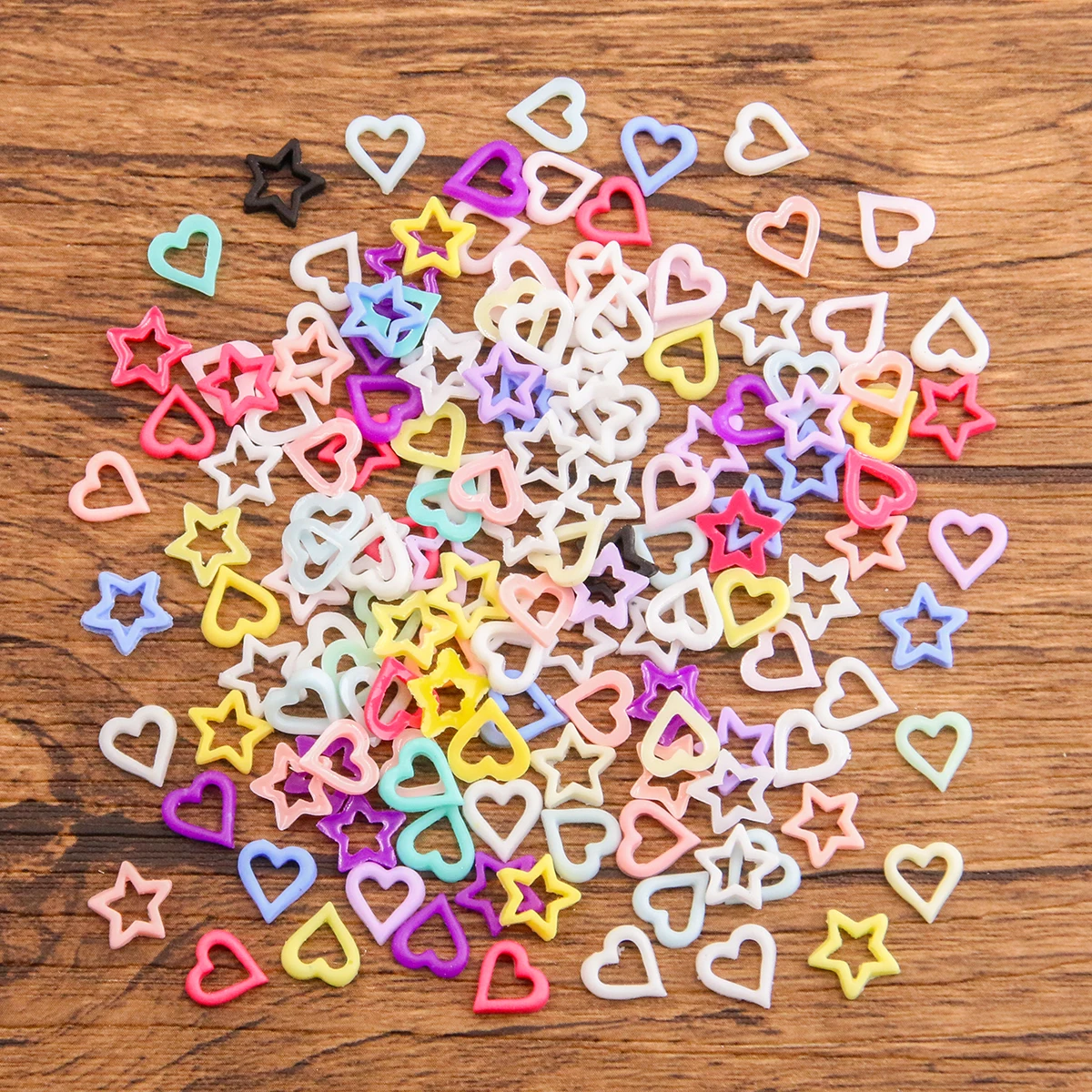 100Pcs Resin Hollow Small Pentagram Heart DIY Cream Glue Patch Phone Shell Patch Arts Kids Hair Nail Accessories Materials