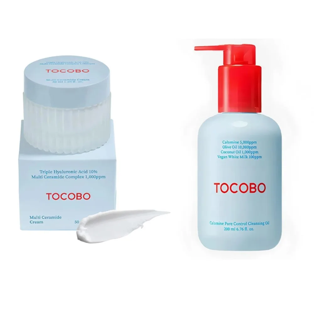 Tocobo-Juego de cuidado de la piel, aceite desmaquillante para limpieza profunda de poros, crema de Triple ácido hialurónico, piel seca, rutina diaria, piel brillante