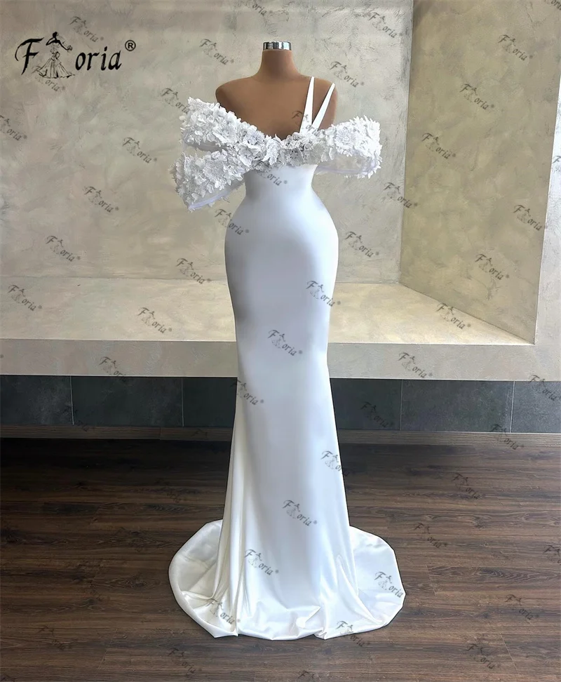 White Formal Mermaid Wedding Dresses Off The Feather Flowers Appliques Bridal Dress Wedding Evening Prom Gowns Vestidos de noiva