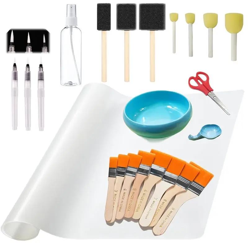 

【COMELY】Набор из 23 предметов для декупажа и рукоделия, включая силиконовый коврик, пенопластовые кисти, водные ручки, миску для клея и B