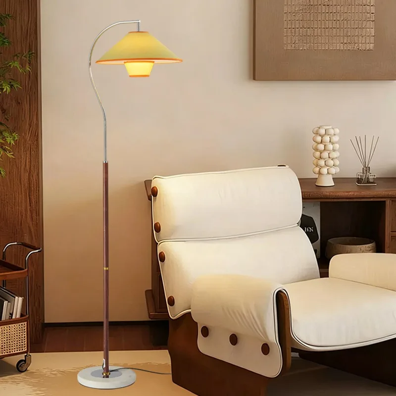 

French Vintage Wabi Sabi Solid Wood Floor Lamp Ambient Living Room Sofa Bedroom Bedside Home Decor Novelty LED Light New
