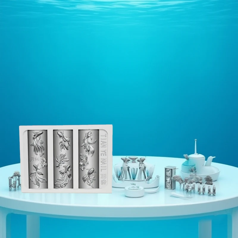 ثلاثية الأبعاد ذهبية كوي ButtonsCarves الكرتون قالب لينة سيليكون مسمار المحيط حورية البحر قوالب مسمار الفن قالب لمسمار لتقوم بها بنفسك اكسسوارات #2